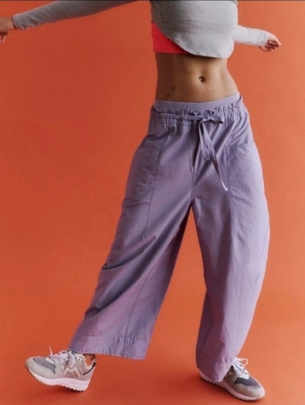 Free People Movement Fresh Start Barrel Wide Leg Pants Platinum Gray Purple L FP